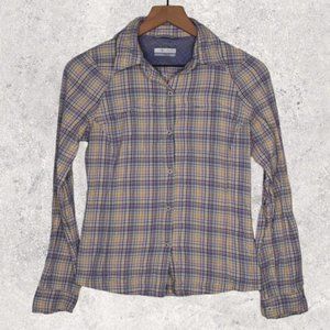 Columbia Cream Yellow Purple Plaid Omni Shade Button Down Long Sleeve Top Sz XS